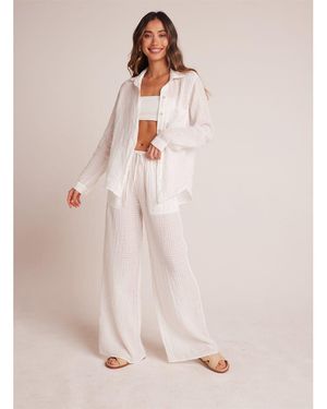 Bella Dahl Textured Wide Leg Beach Palazzo Trousers - Pink