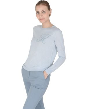 Crown of Edinburgh Cashmere Long Sleeve Art 004 Light Letter K - Blue