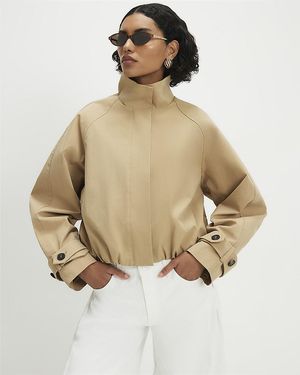 River Island Jacket Funnel Neck Chopped Trench Cotton - Natural
