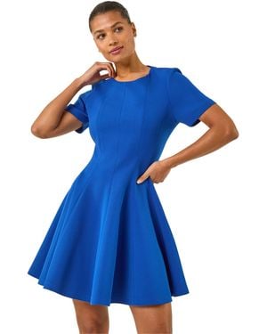 Roman Panel Flared Stretch Dress - Blue