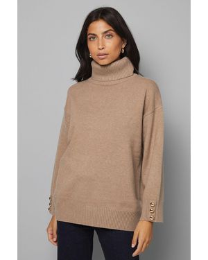 Wallis Roll Neck Button Cuff Jumper - Natural