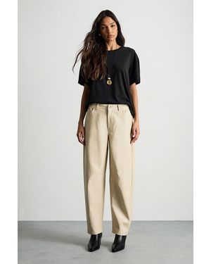 Warehouse Barrel Leg Faux Leather Trouser - Black