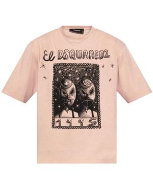 DSquared² Overlay Graphic Loose Fit T-Shirt Dusty Antic Rose - Pink