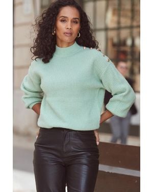 Sosandar Sage Button Shoulder Detail Jumper - Green