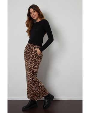 Threadbare 'Midori' Leopard Print Cotton Jersey Midi Skirt With Pockets - Grey