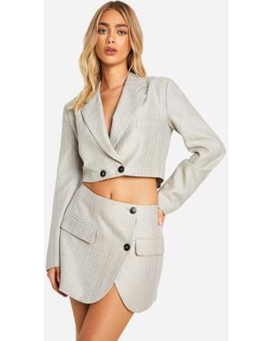 Boohoo Premium Pinstripe Wrap Front Micro Mini Skirt - Natural