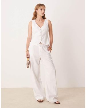 Gina Tricot Co-Ord Linen Rich Longline Tailored Waistcoat Vest Top - Natural