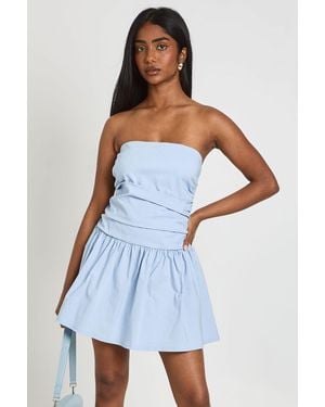 Boohoo Bengaline Bandeau Ruched Skater Dress - Blue