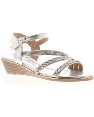 Platino Wedge Sandals Sparkling Rhinestones Hendry Buckle - Black