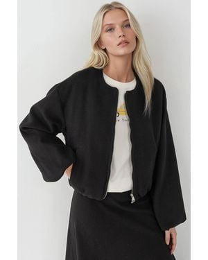 Hiccup Full-Zip Oversized Textured Bomber Jacket - Black