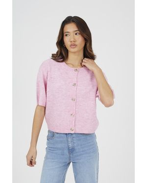 Brave Soul Short Sleeve Jersey Knit Cardigan - Pink