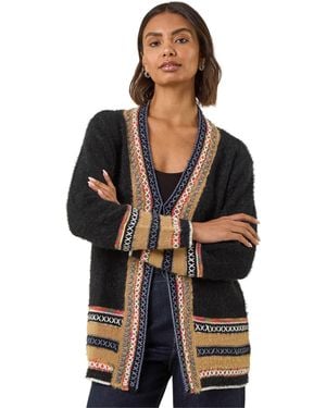 Roman Cross Stitch Detail Knit Cardigan - Black