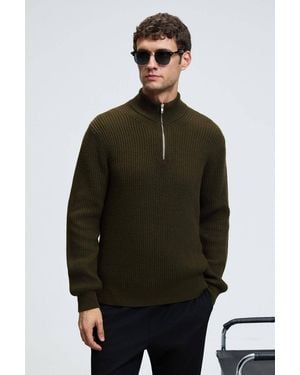 Grimelange Zipper Collar Knit Jumper - Green