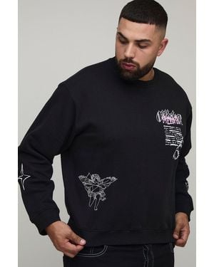 BoohooMAN Plus Oversized Boxy Renaissance Print Sweatshirt - Blue