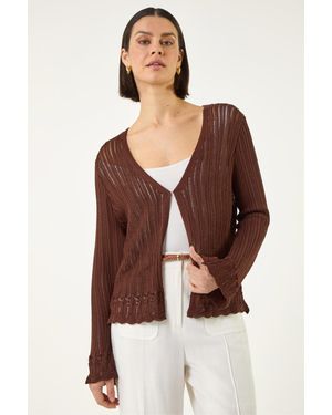 Roman Light Ribbed Knit Cardigan - Brown