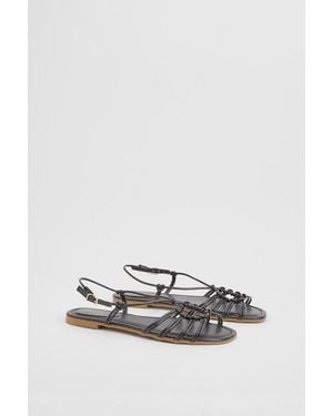 Oasis Clara Faux Leather Strappy Open Toe Flat Sandals - Black