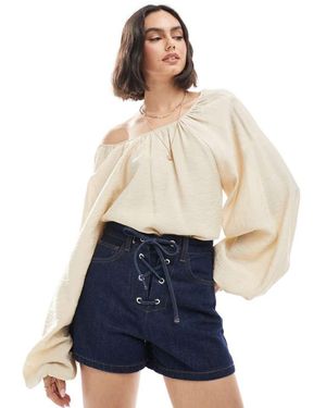 ASOS Denim Tie Front Short - White