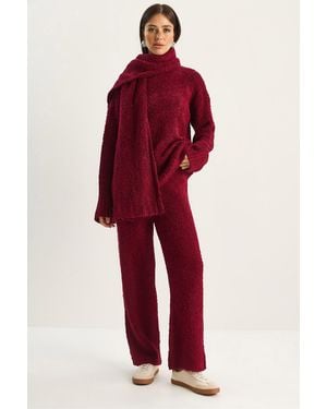 Bianco Lucci Overmaat Ribbelgebreid Twee-Delig Set - Rood