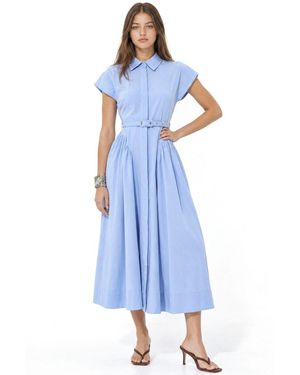 Busem Belted Midi Dress With Shirt Collar - Blue