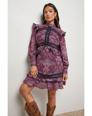 Oasis Petite Ruched Bodice Trim Detail Mini Dress - Purple