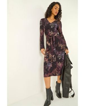 D.u.s.k Floral Tie Waist Midi Dress - Black