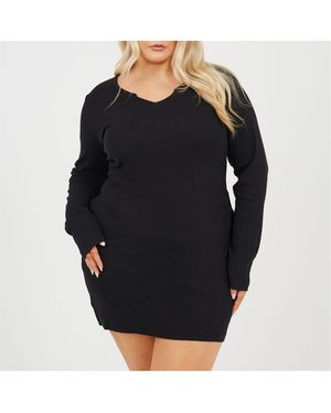 Brave Soul V-Neck Long Sleeve Mini Dress - Black