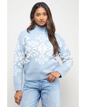 Oasis Geo Print High Neck Cosy Knitted Jumper - Blue
