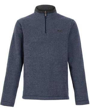 Weird Fish Grid Embroidered Eco Friendly Fleece Pullover - Blue