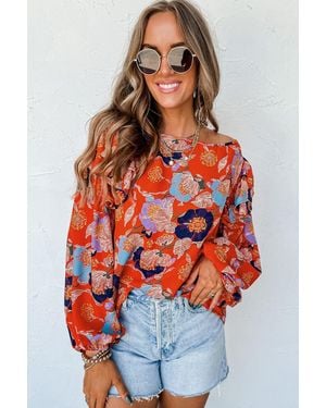 Everyday the Label Floral Print Ruffle Puff Sleeve Blouse - Red