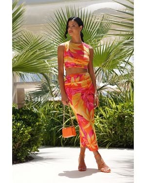 Quiz Tropical Print Mesh Maxi Skirt - Green
