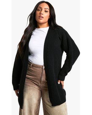 Boohoo Plus Edge To Waffle Knit Cardigan - Black