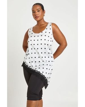 Boohoo Plus Polka Dot Scoop Neck Asymmetric Hem Cami Top - White