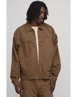 BoohooMAN Carpenter Zip Up Co-Ord Denim Jacket - Brown