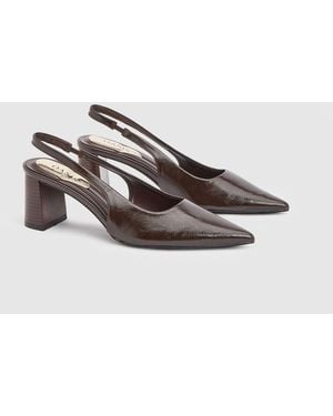 Oasis Abigail Faux Patent Leather Slingback Block Heel Court Shoes - Brown