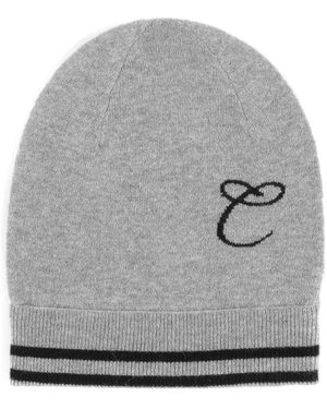 Crown of Edinburgh Cashmere Kasjmier Muts Met Monogram En Strepen - Grijs
