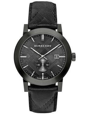 Burberry Bu9906 City Leren Band Herenhorloge - Zwart
