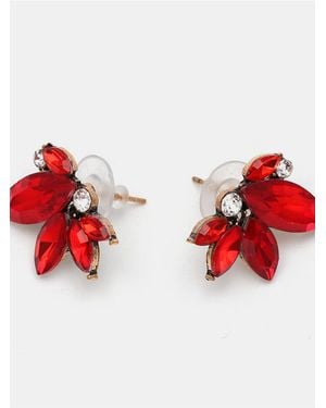 Everyday the Label Alloy Rhinestone Flower Stud Earrings - Red