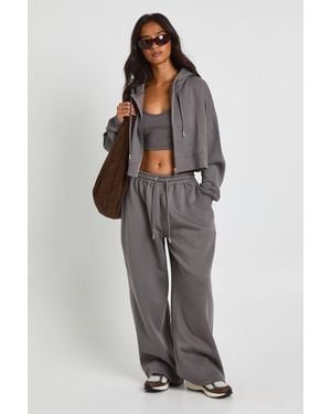 Boohoo Petite Seam Detail Crop Top 3 Piece Hooded Tracksuit - Grey