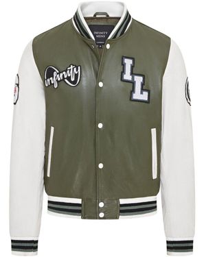 Infinity Leather Baseball Letterman Bomber Jacket - Green