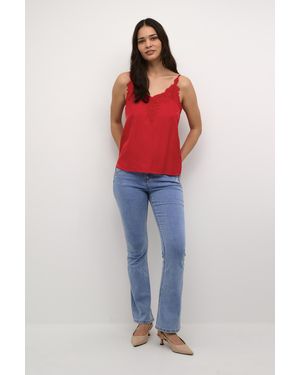 Cream Sleeveless Blouse A-Line - Red