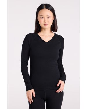 Mountain Warehouse Merino V Neck Top Breathable Hiking Skiing Base Layer Tee - Black