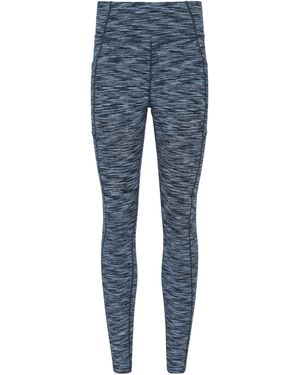 Mountain Warehouse 'Breathe & Balance' High Waisted Leggings With Side Pockets Stretchy Bottoms - Blue