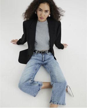 River Island Straight Jeans High Waisted Relaxed Crop Denim - Blue