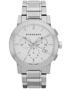 Burberry Bu9350 Groot Ruit Roestvrij Staal Armband Herenhorloge - Metallic