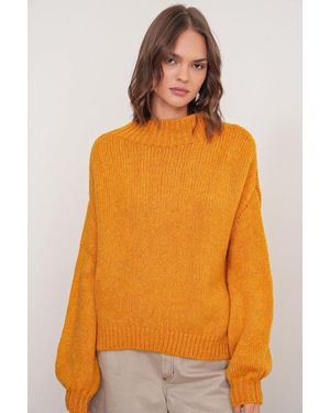 MixRay Relaxed Fit Crew Neck Thick Knit Jumper - Orange