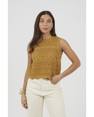 Brave Soul Crew Neck Pointelle Knit Tank - Natural