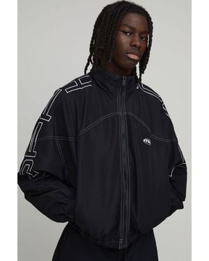 BoohooMAN Oversized Official Large Scale Graphic Sports Jacket - Black
