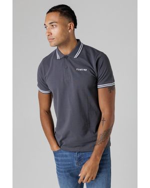 Firetrap Regular Fit Cotton Button Polo Shirt With Stripe Detail - Blue