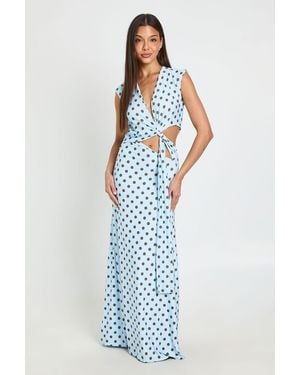 Boohoo Polka Dot Cut Work Knot Detail Maxi Dress - Blue