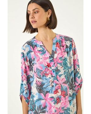 Roman Burnout Floral Print Shirt - Blue